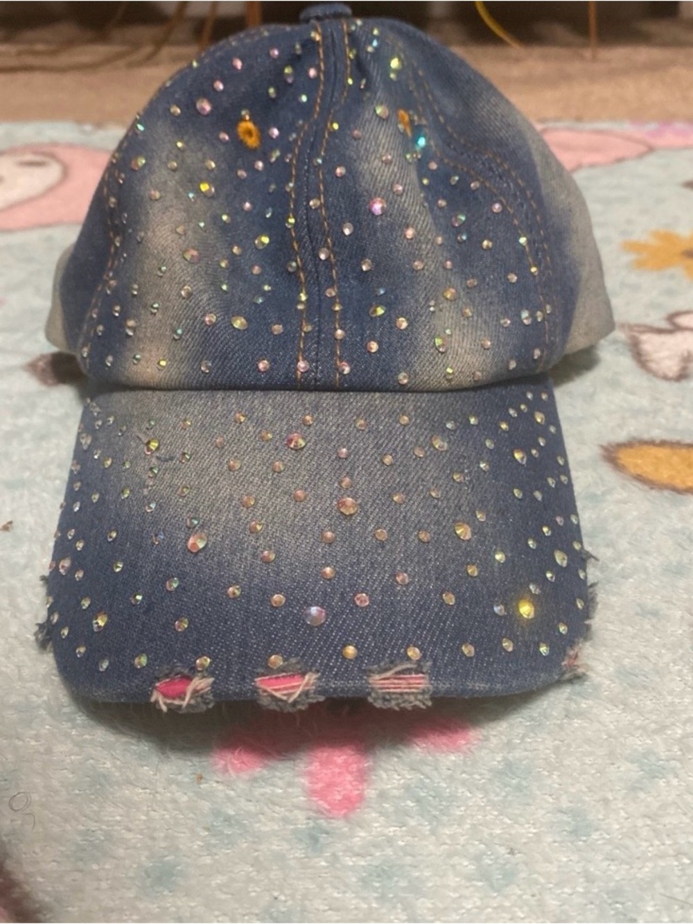 Women's Blue Rhinestone Denim Baseball Cap
